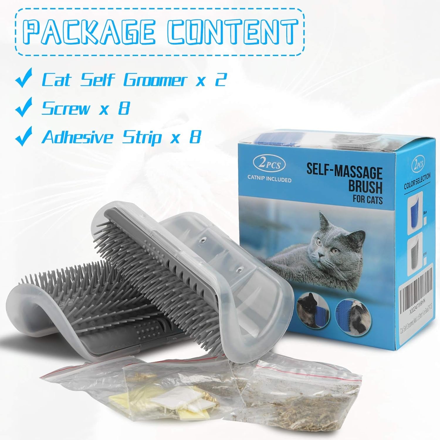 2 Pack Wall Corner Cat Groomer, Massage Combs for Short & Long Fur - Face Scratcher and Softer Massager Toy for Kittens and Puppies