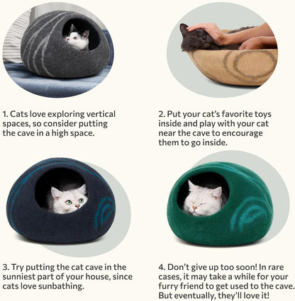 Cat Cave – Premium Felt Cat Bed for Indoor Cats, Handmade Merino Wool (Dark Grey, Medium)